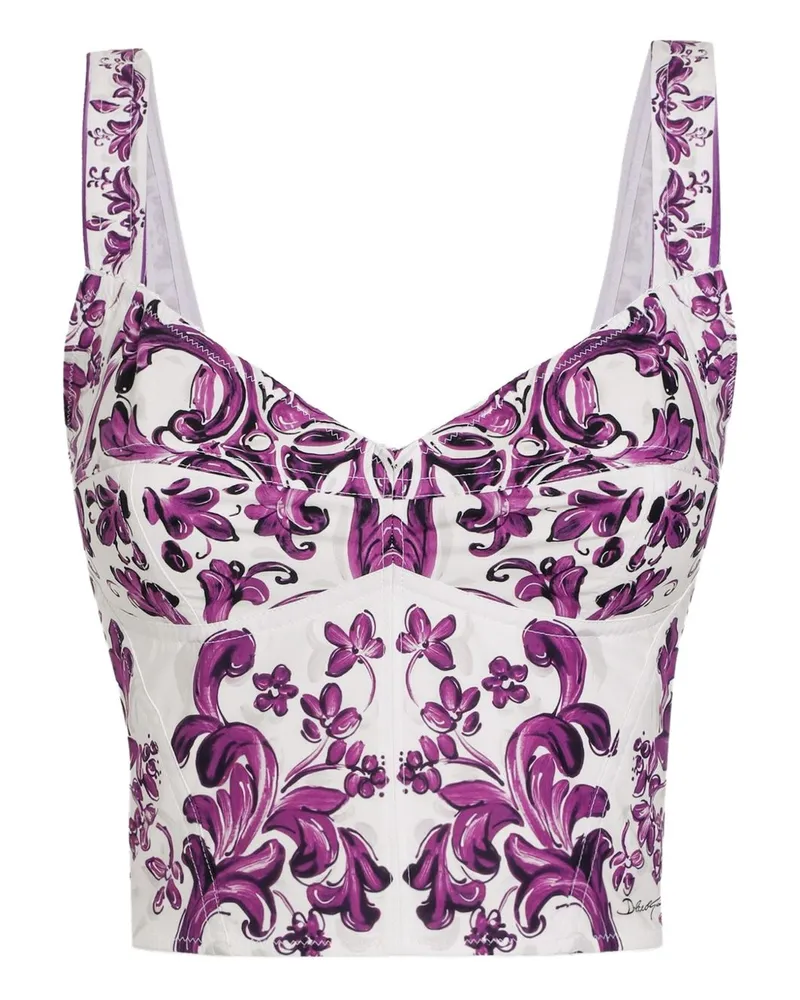 Dolce & Gabbana Maiolica Print Bustier Top Purple