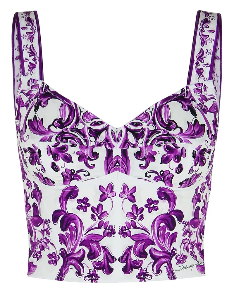 Dolce & Gabbana Majolica Print Baumwollmischung Bustier Violet