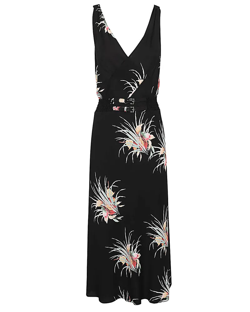 Prada Orchid Print Midi Kleid Black