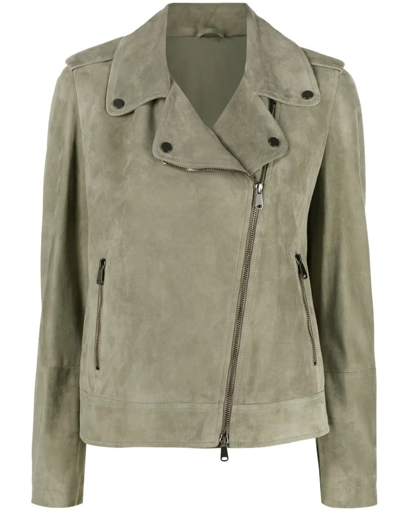Brunello Cucinelli Wildleder Leder Bikerjacke Green