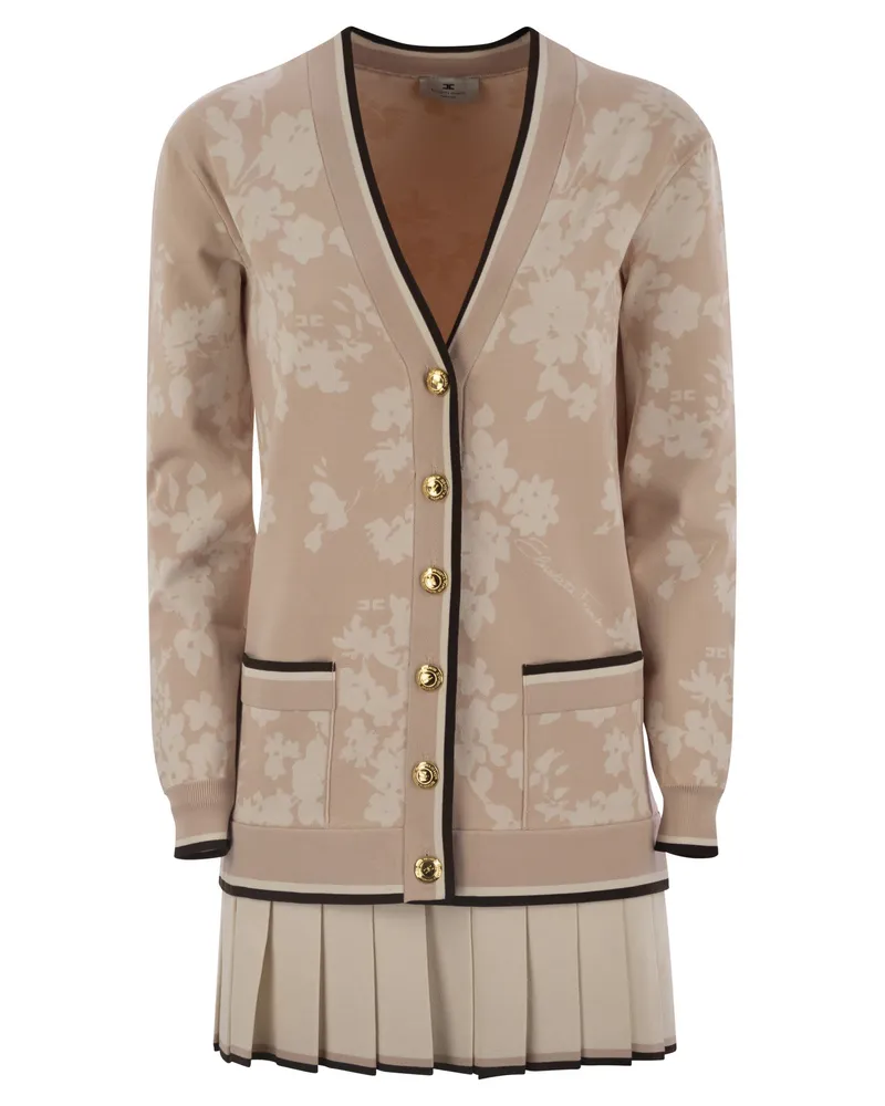 Elisabetta Franchi Strickkleid in Blumen Jacquard Nude