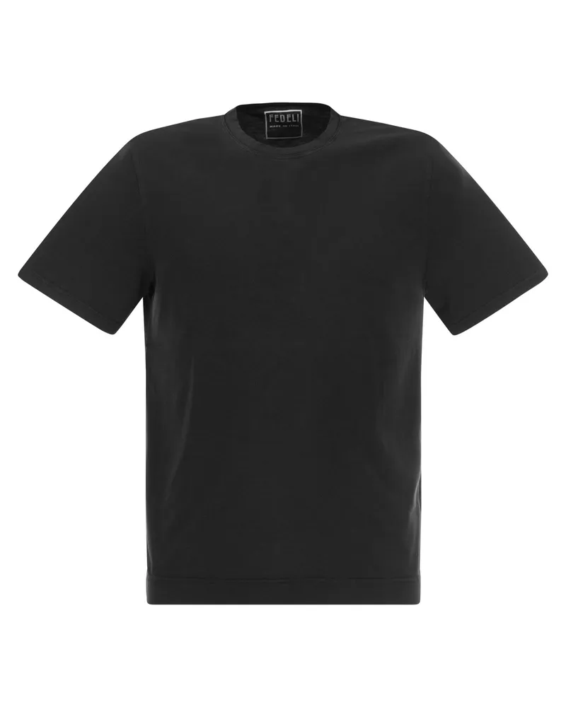 Fedeli Crew Neck -Baumwoll -T -Shirt Schwarz