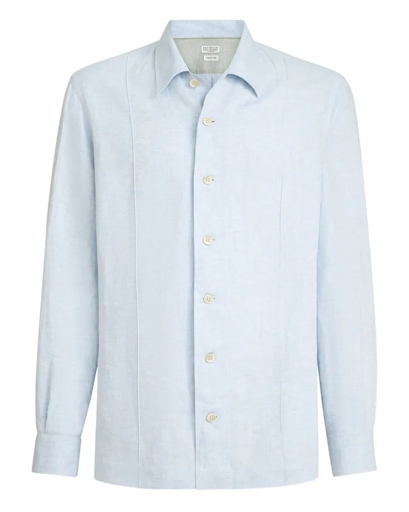 Brunello Cucinelli Hemd aus Leinen- und Baumwollmischung Clear