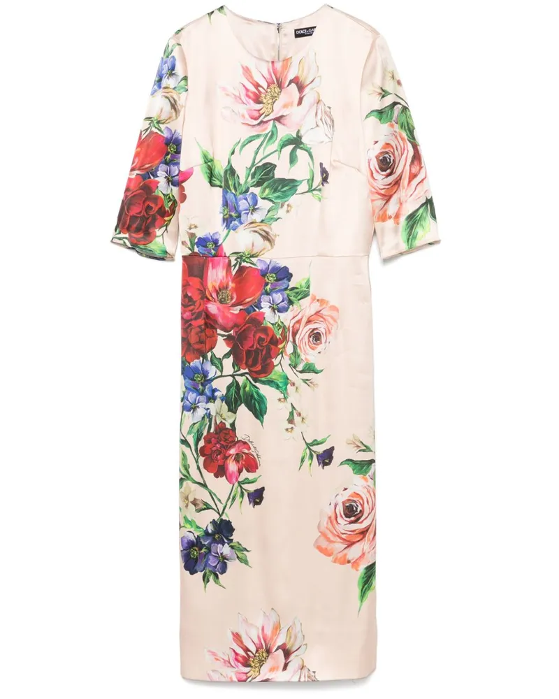 Dolce & Gabbana Blumendruck Midi Kleid Powder