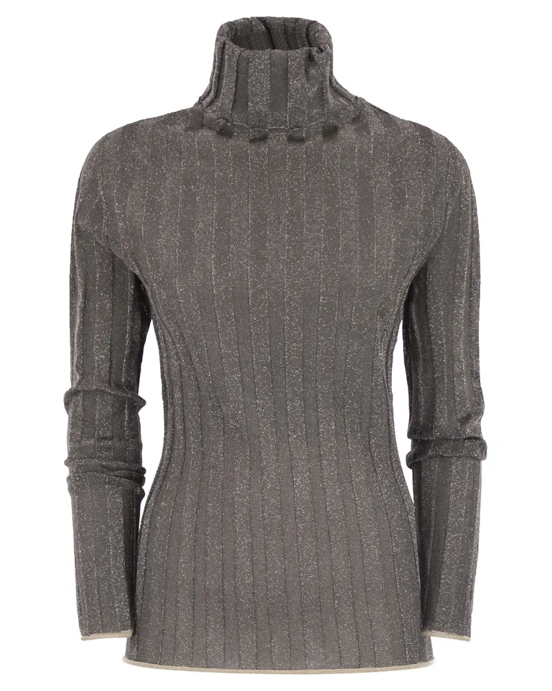 Fabiana Filippi gerippter Rollkragenpullover mit Lurex Grey