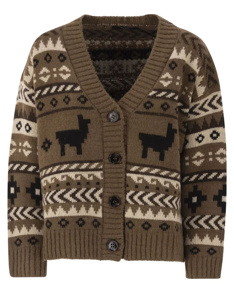 Weekend Max Mara Ovatta Jacquard-Cardigan aus Alpaka und Wolle Camel