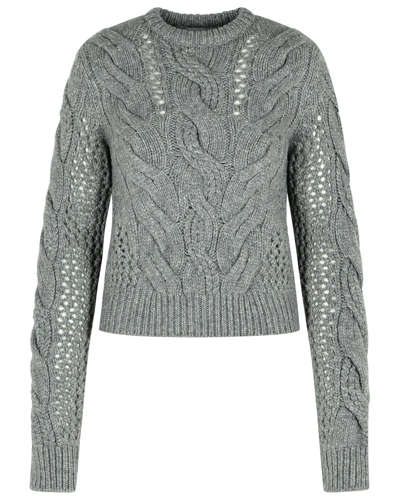SPORTMAX Radio' mittelgroße graue Wollmischungs -Crew -Nackenpullover mit Zöpfen Grey