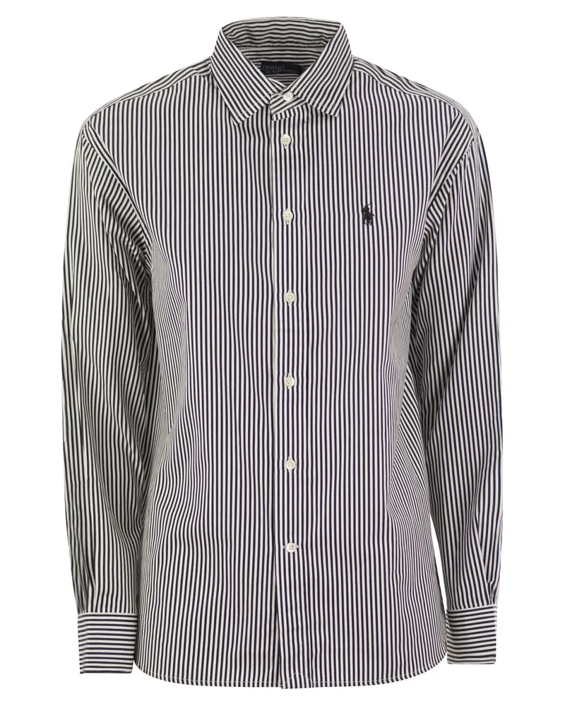 Ralph Lauren entspannte, fit gestreifte Baumwollhemd Black