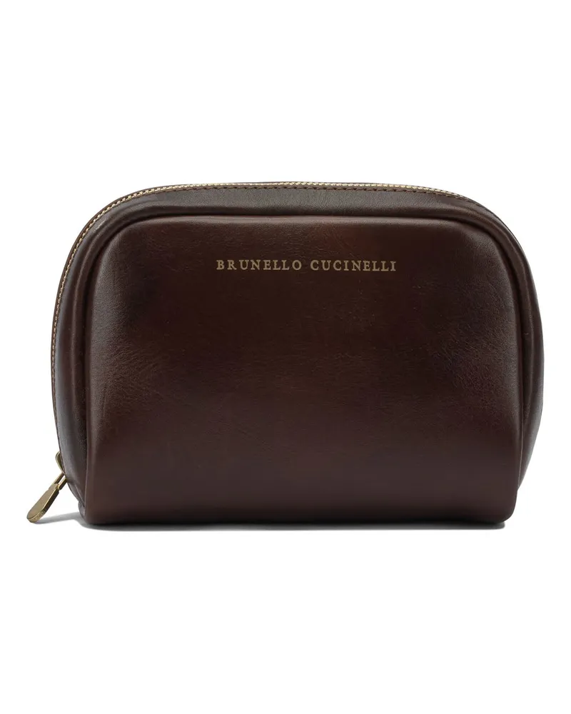 Brunello Cucinelli Kosmetiketui aus Leder Brown