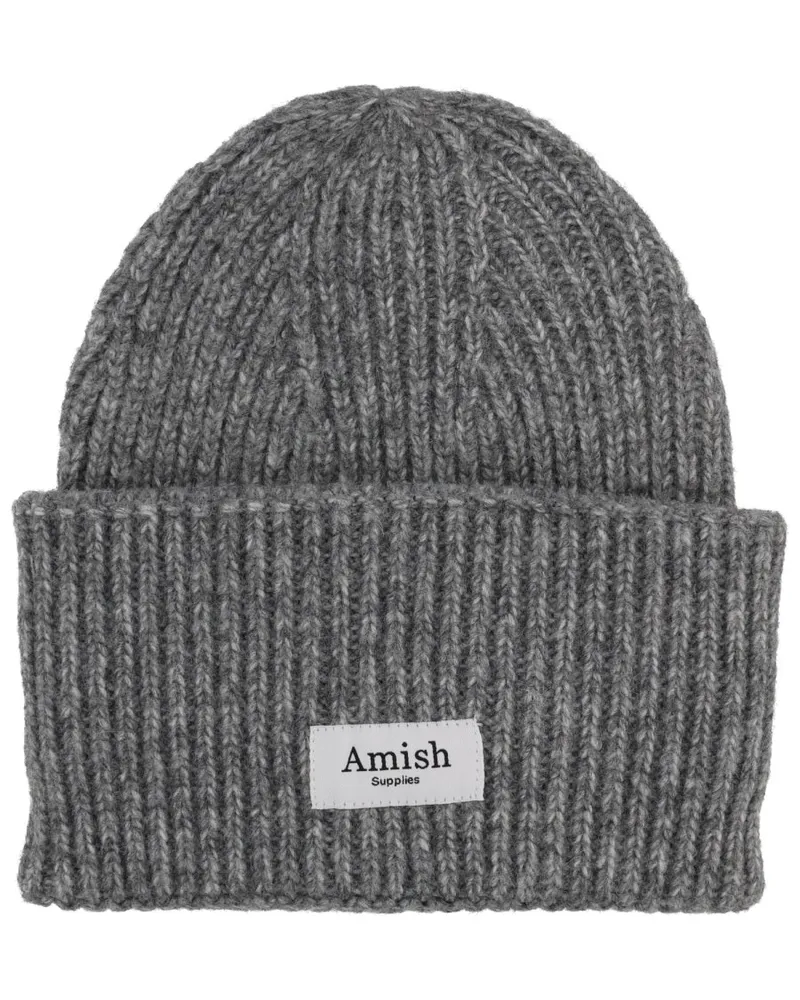 Amish gerippte Mütze mit Logo Grey