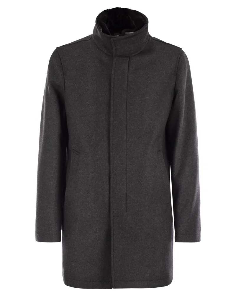 Herno Wollmantel mit abnehmbarem Kragen Grey