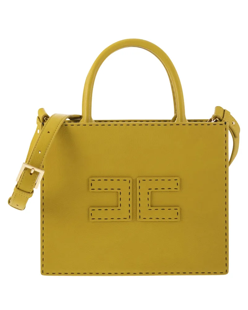Elisabetta Franchi Small Tote mit Kontrastgenähten Ochre