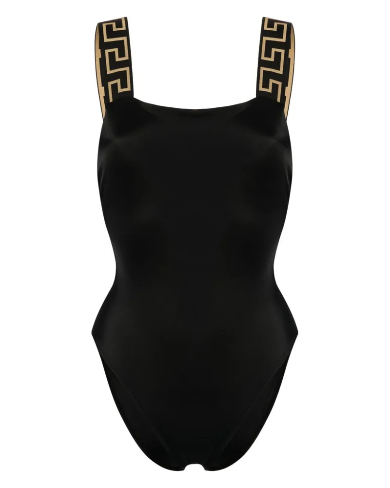Versace One Piece Badeanzug mit Greca -Grenze Black