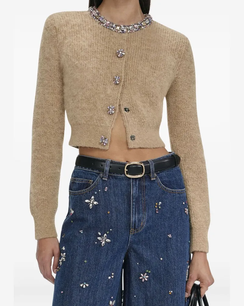 Self-Portrait Crewneck Cardigan Marrone