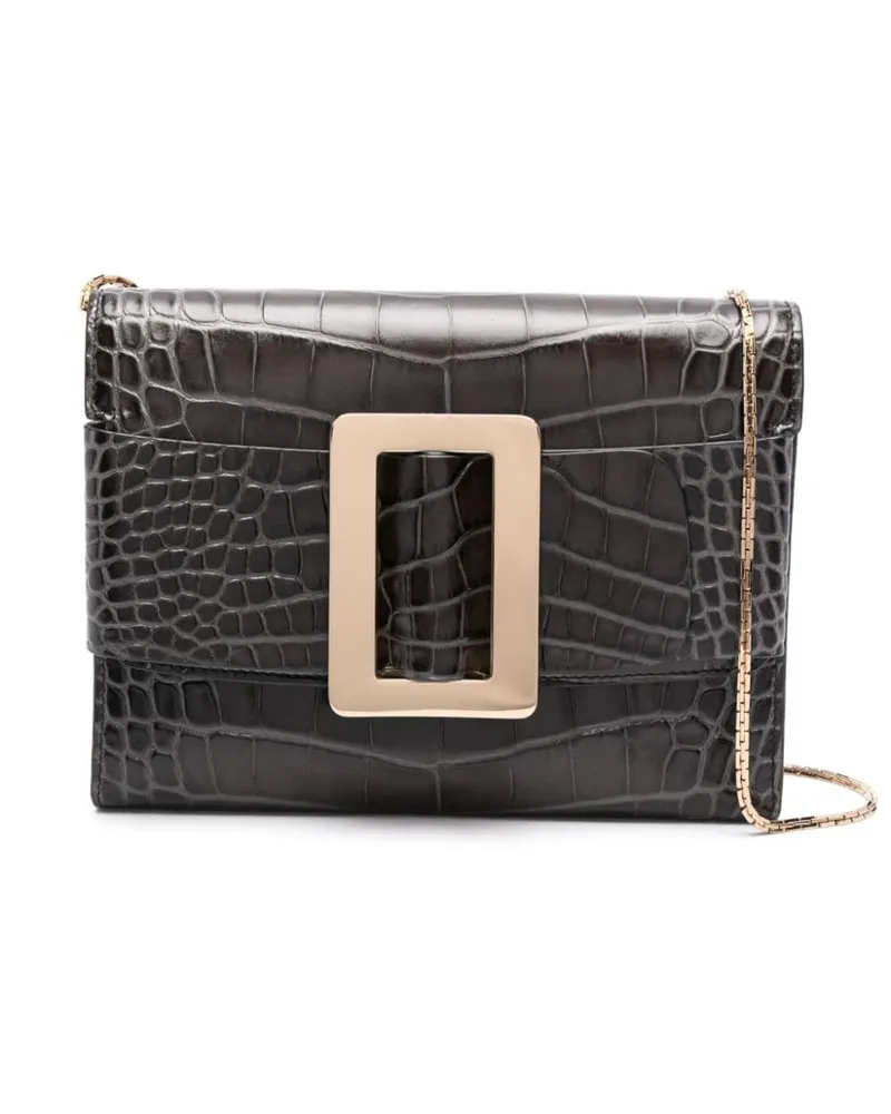 BOYY Buckle Travel Case Croco geprägte Leder Kupplungstasche Schwarz
