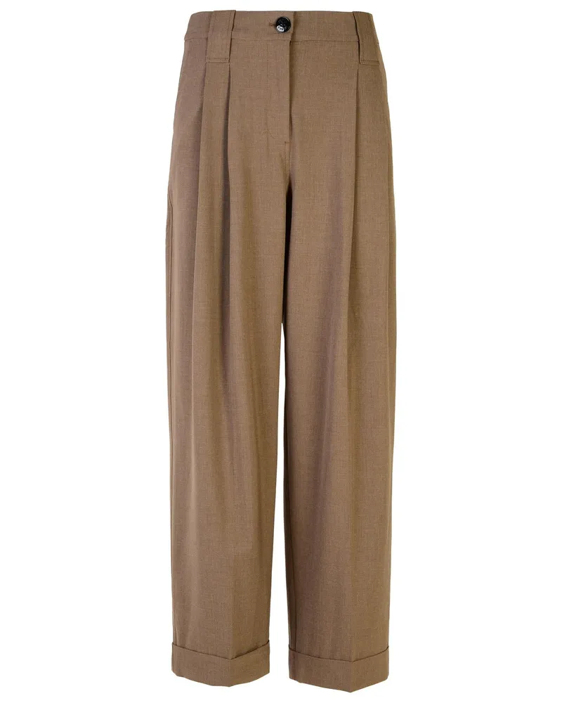 Ganni Shiitake Viskose Mischhose Brown