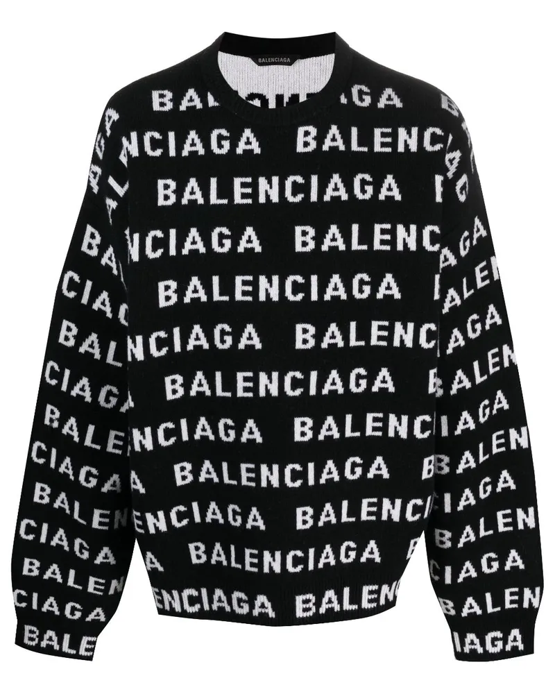 Balenciaga Allover Logo Crewneck -Pullover Black