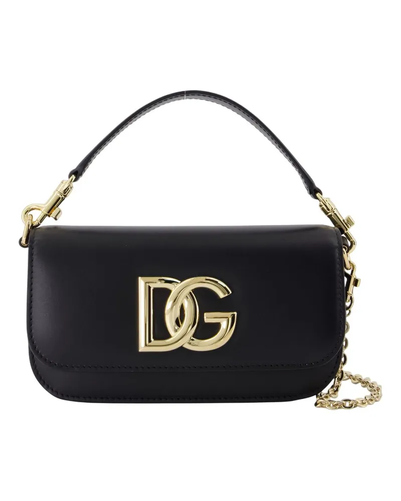 Dolce & Gabbana 3.5 Brieftasche auf Kette  Leder schwarz Schwarz