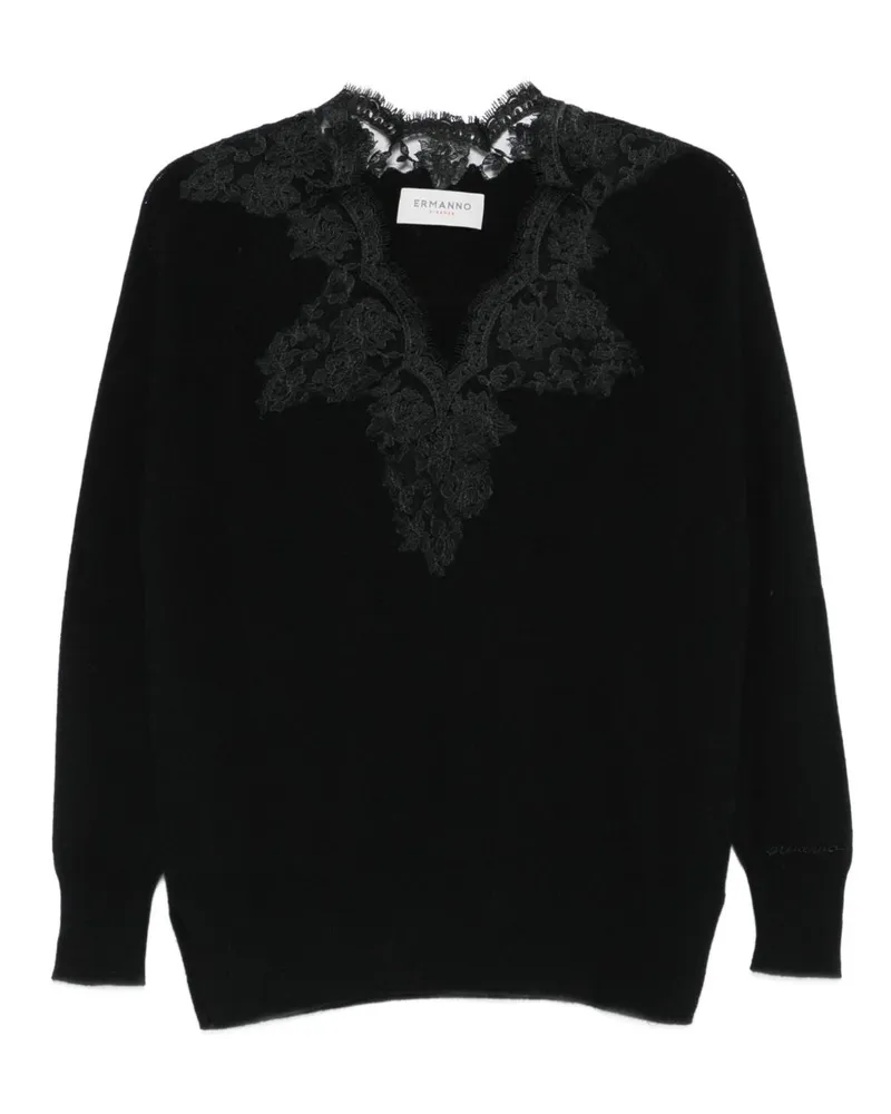 Ermanno Scervino bestickter V -Nackenpullover Black