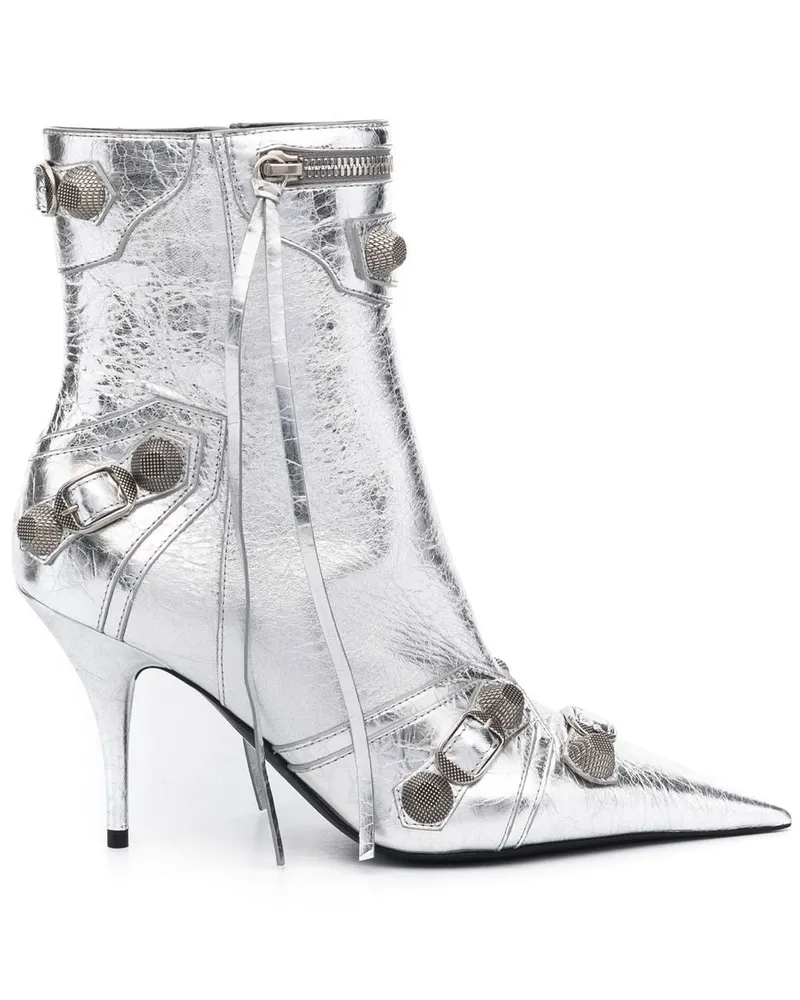 Balenciaga Le Cagole Lederstiefel Silver