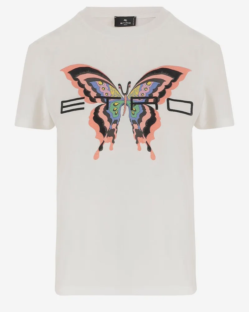 Etro Cotton T -Shirt mit Schmetterlingsdruck White