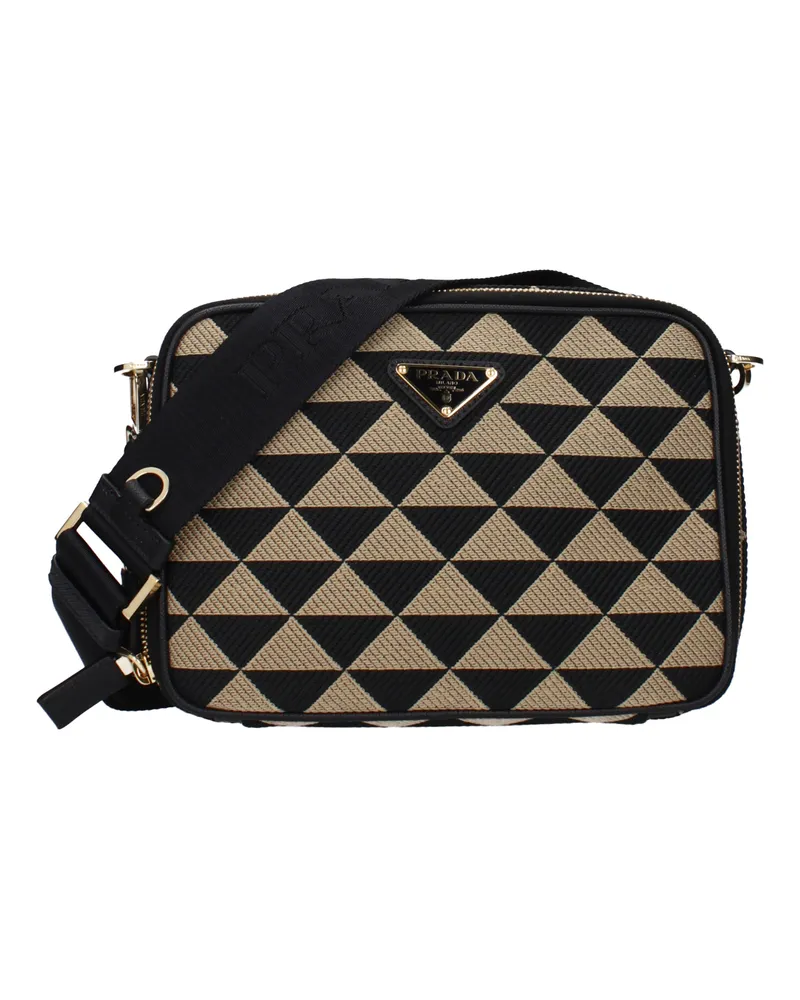 Prada Herrens Umhängetasche aus beige/schwarzem Stoff -