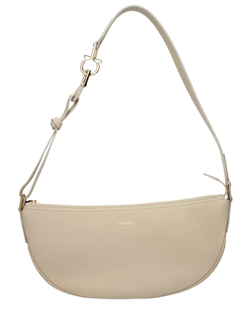 Ferragamo Damens Hobo Smile Umhängetasche aus Leder in Grau/Stein -