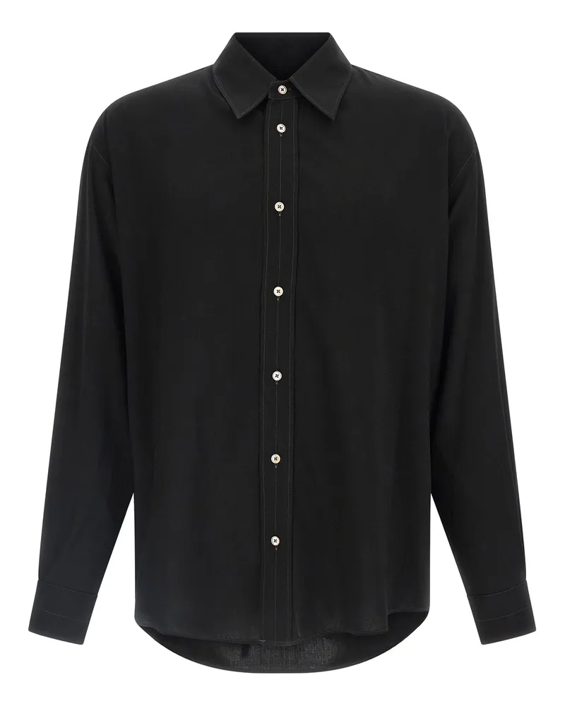 Christophe Lemaire Viskose-Wollhemd Black