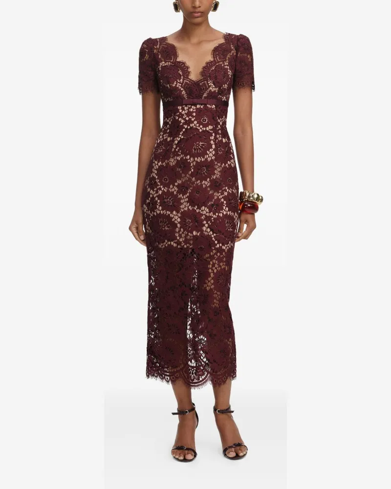 Self-Portrait Self -Portrait -V -Nacken -Midi -Kleid Bordeaux