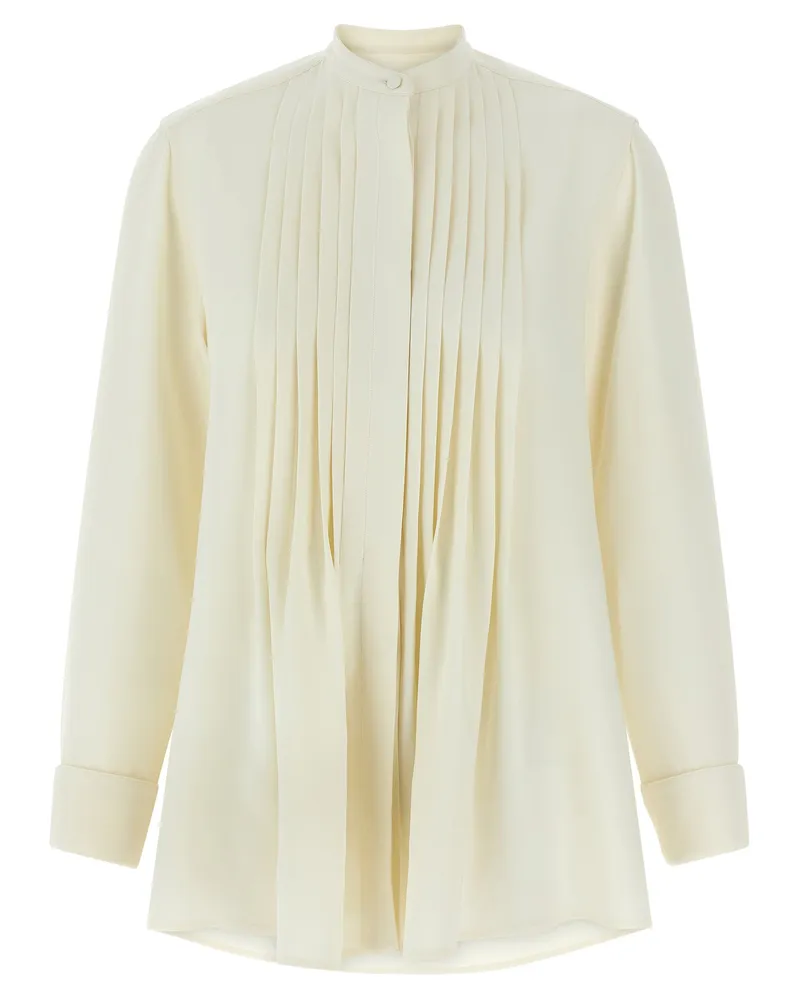 Brioni plissierte Plastronhemd White