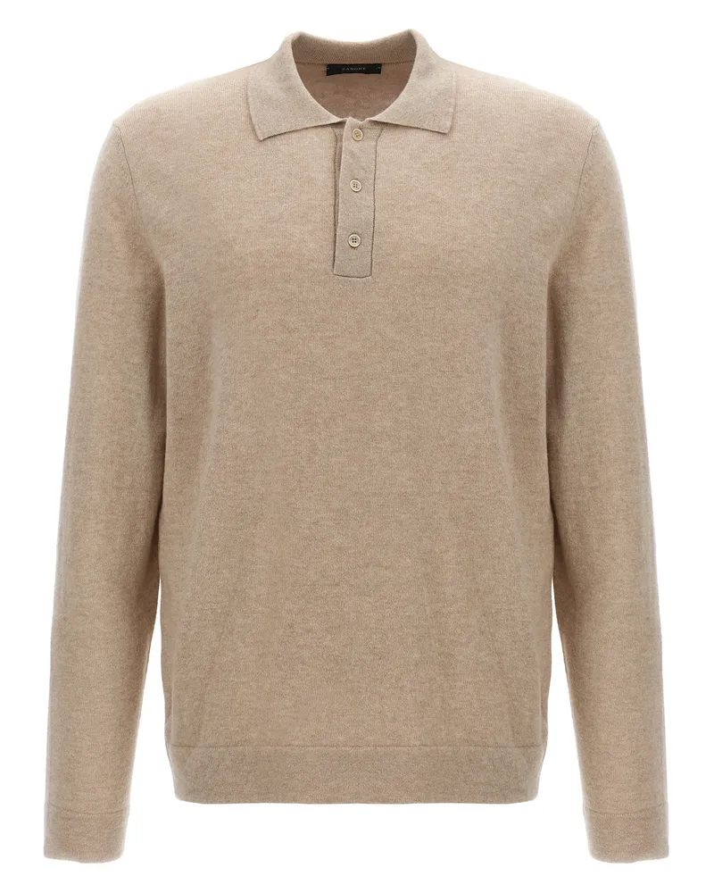 Zanone Cashmere Woll Polo Shirt Beige