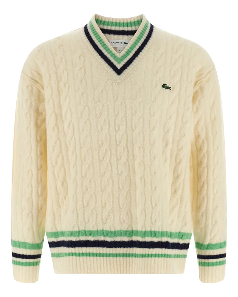 Lacoste geflochtener Wollpullover White
