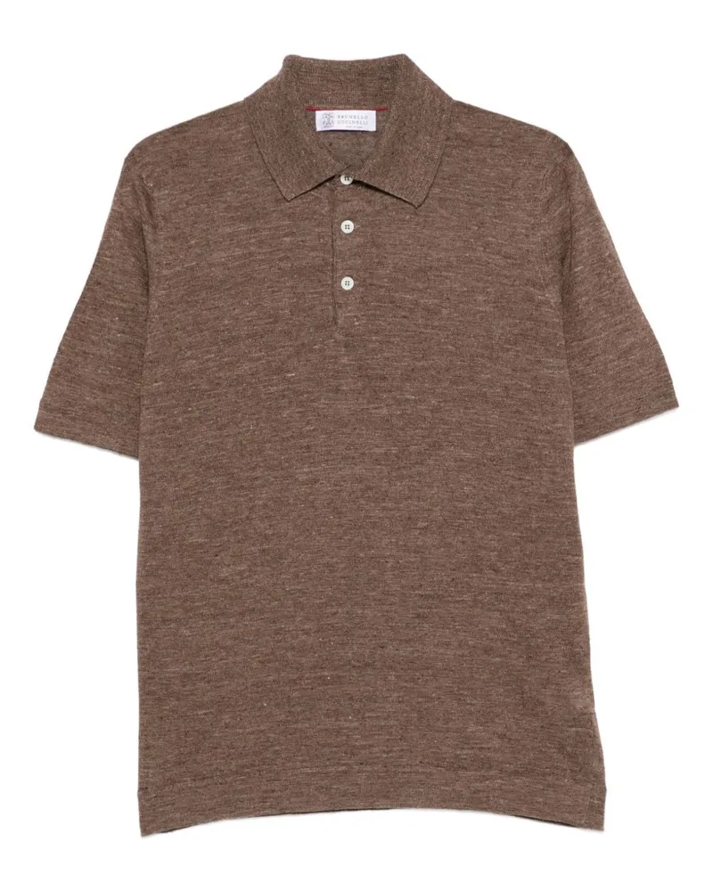 Brunello Cucinelli Poloshirt aus Leinen- und Baumwollmischung Beige
