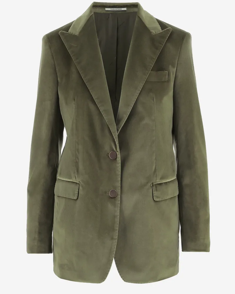 Tagliatore Einreihige Jacke aus Stretch-Baumwollsamt Green