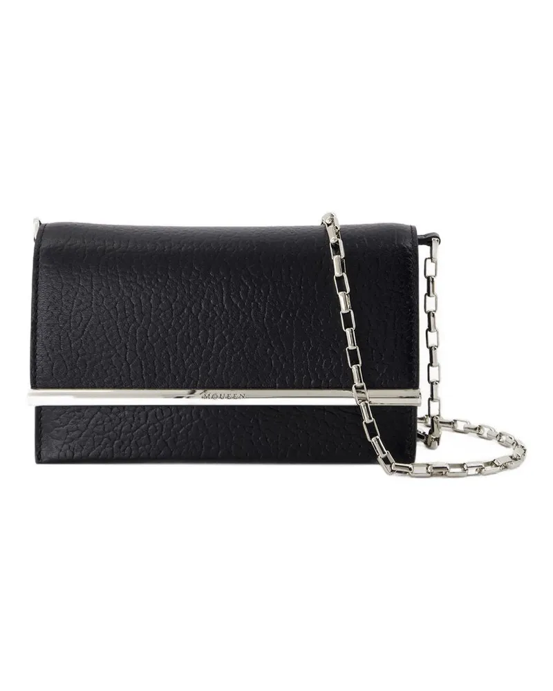 Alexander McQueen Mini Cross Bar Geldbörse Alexander MC Königin Leder schwarz/silber Schwarz