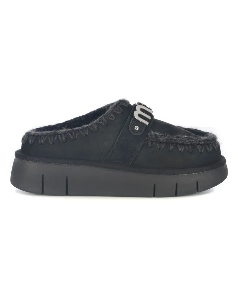 Mou Bounce Clog Metal Logo' Pantoffeln aus Schaffell Wildleder Black