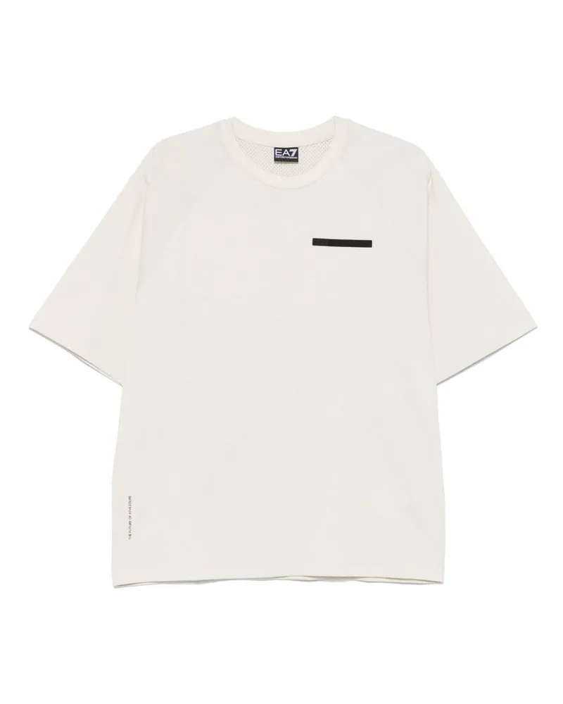 EA7 Logo Baumwoll -T -Shirt Beige