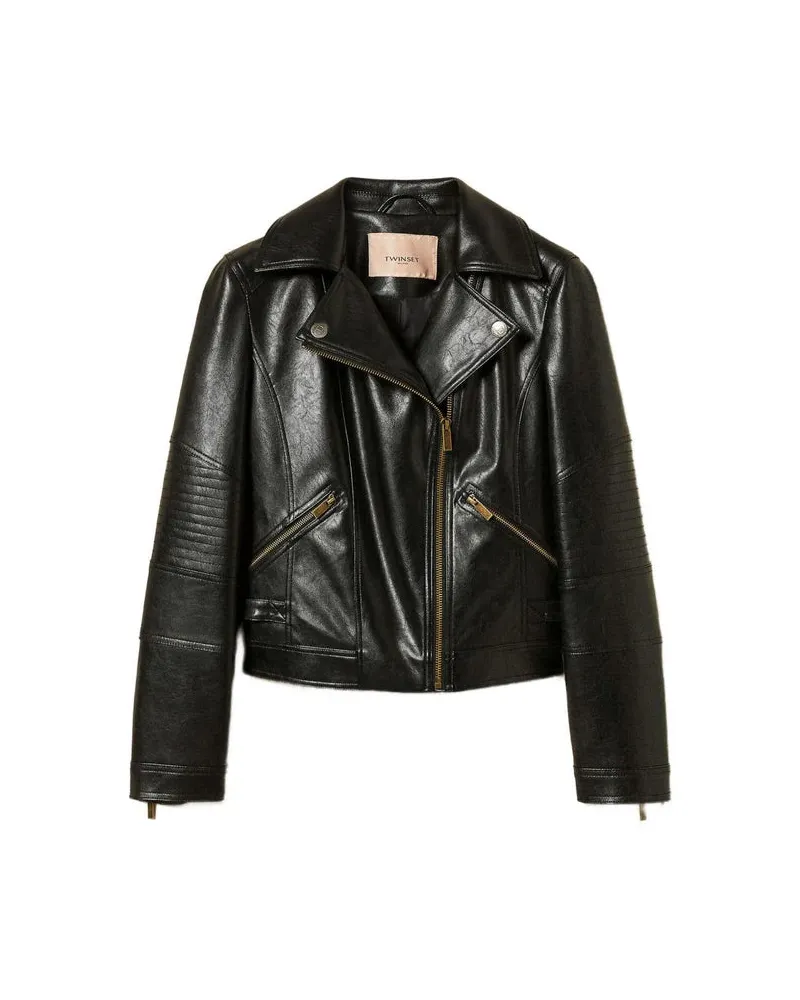 Twin-Set Zweiteiliges Biker-Set aus Kunstleder Black