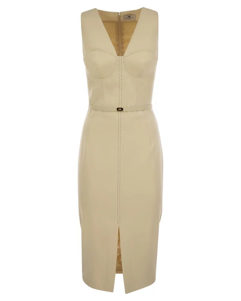 Elisabetta Franchi Crepe Bustier Kleid mit kontrastierenden Topstitches Cream