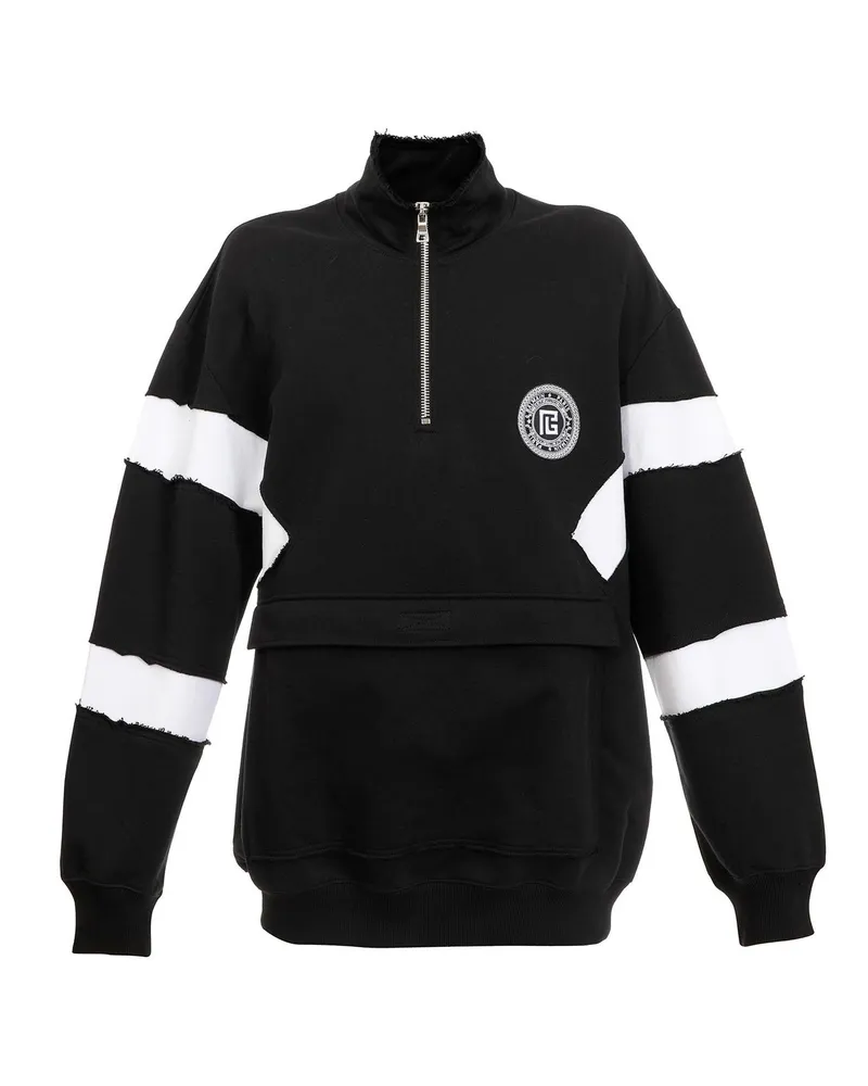 Balmain Circle Logo Baumwolle Sweatshirt Schwarz