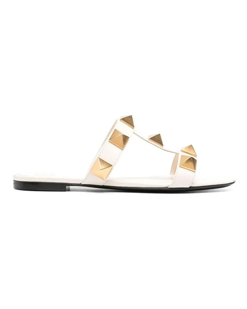 Valentino Garavani Valentino Garavani Römisch -Bolder Leder flache Sandalen White