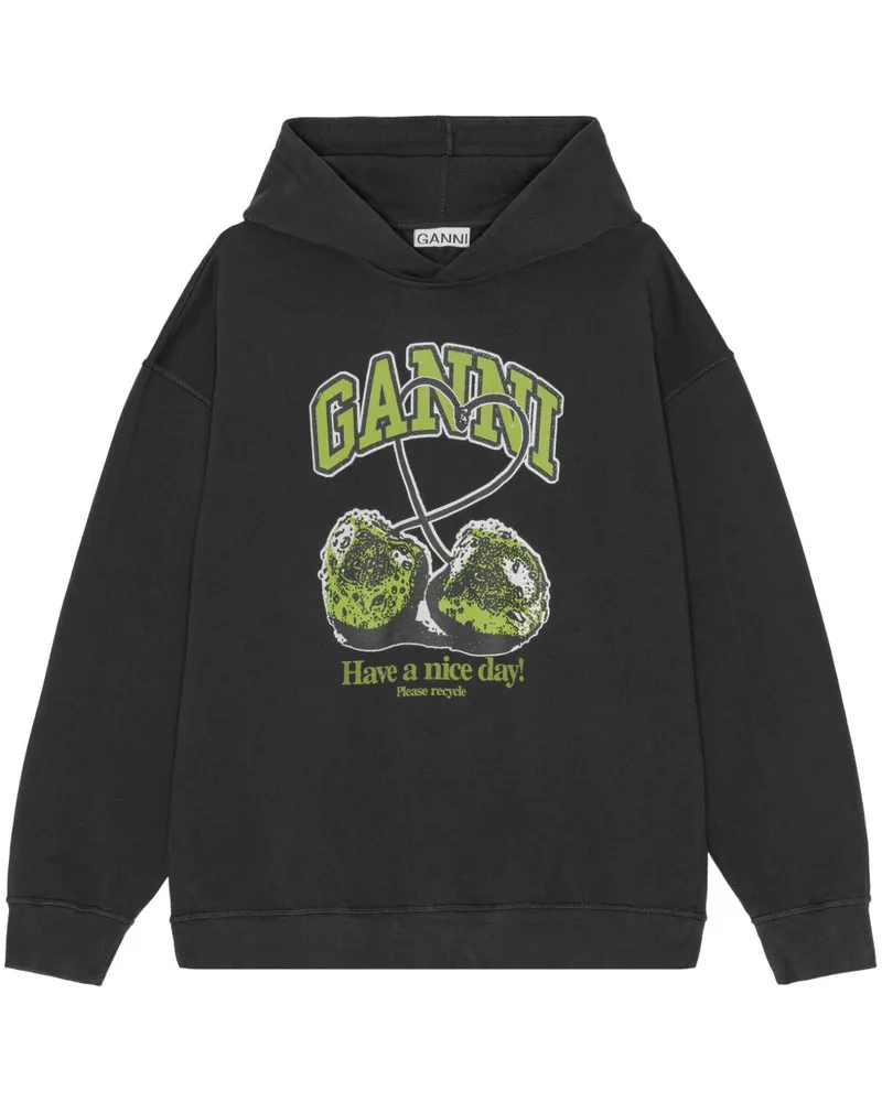 Ganni Cherries Bio -Baumwoll -Hoodie Grey