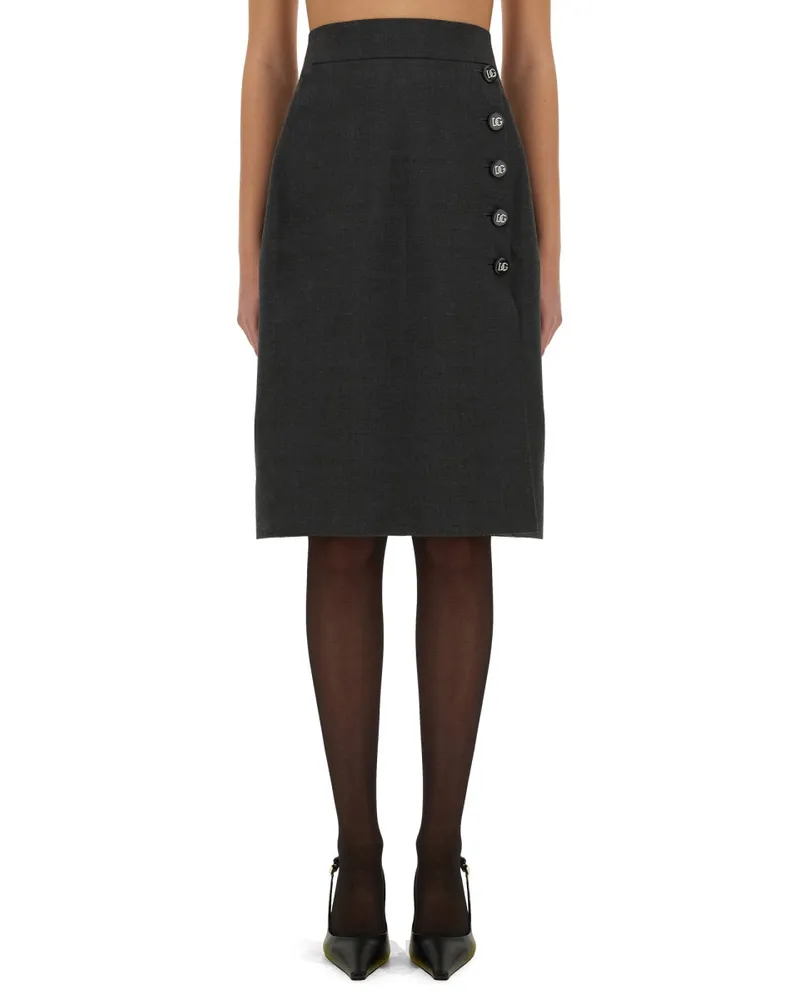 Dolce & Gabbana Wool Midi Rock Grey