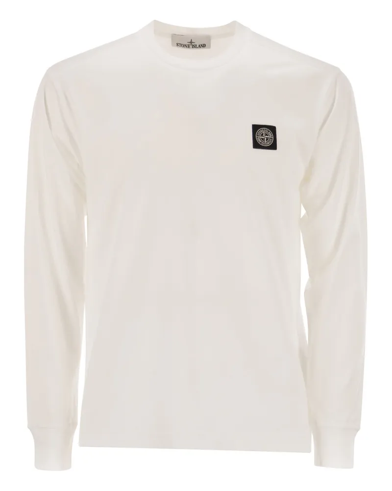Stone Island Langärmliges, schmal geschnittenes T-Shirt von  mit Kompass-Aufnäher White