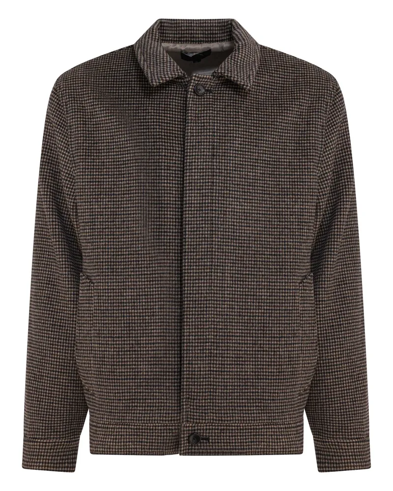 Vince Houndstooth Overshirt-Jacke Brown