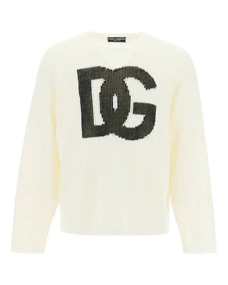 Dolce & Gabbana Leinen-Logo-Pullover Weiß