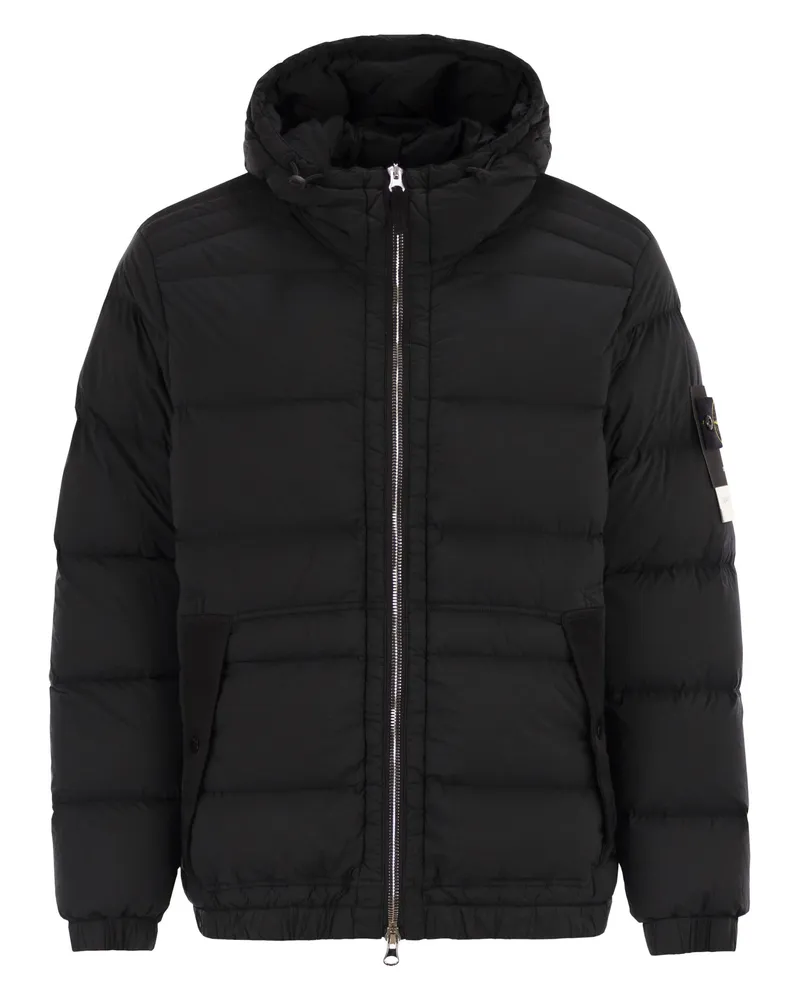 Stone Island mit Kapuze mit nahtloser, tropfensicherer Federkanäle mit Kapuzed nach unten Black