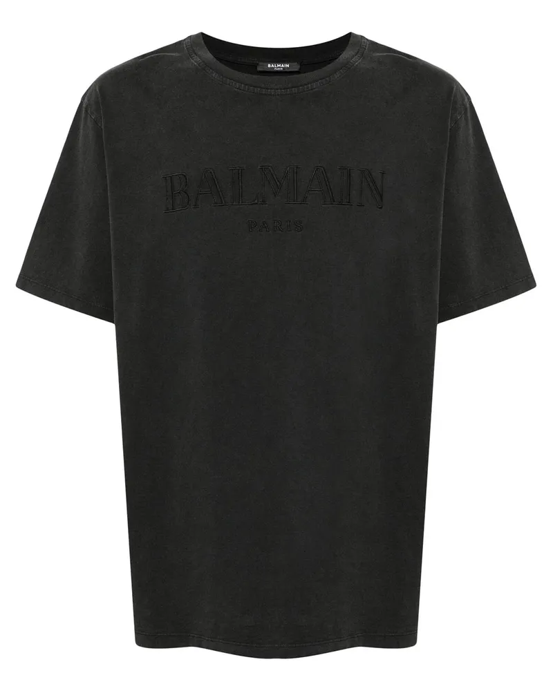 Balmain T -Shirt mit Vintage Balmain Stickerei Grey