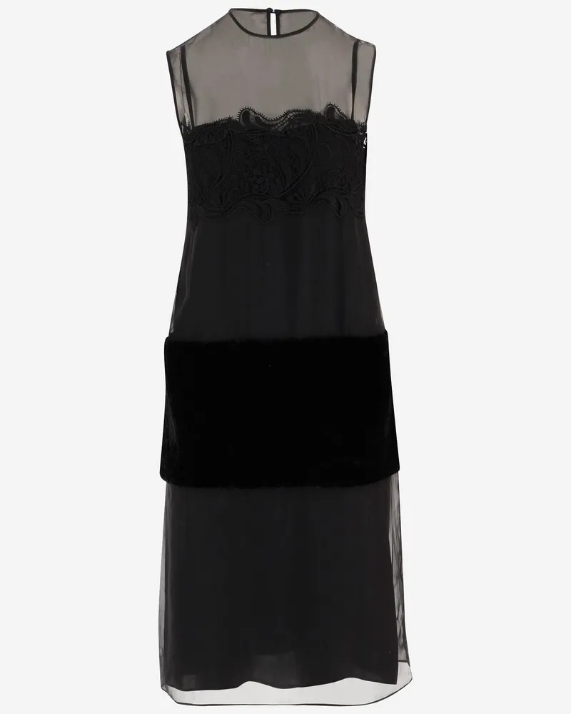 Ferragamo Acetat und Seidenkleid mit Inlays Black