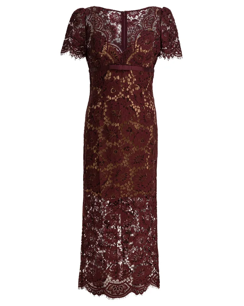 Self-Portrait Selbstporträt-Midikleid mit floraler Spitze Bordeaux